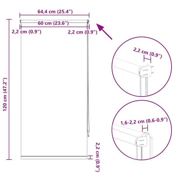 vidaXL Blackout Blind 64.4 x 120 cm, Fabric Width 60 cm, Beige