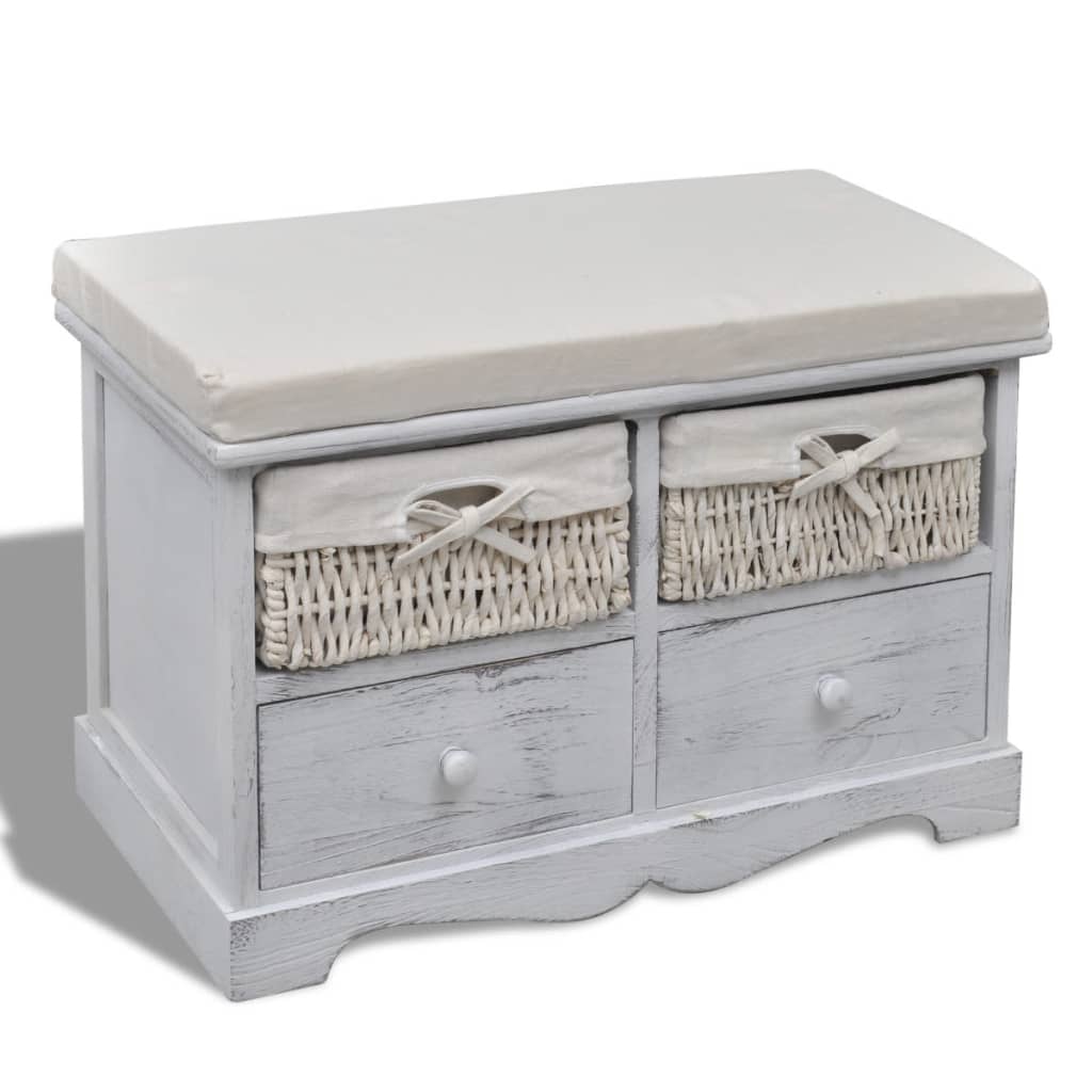 vidaXL Storage Bench White 62×33×42 cm Paulownia Wood