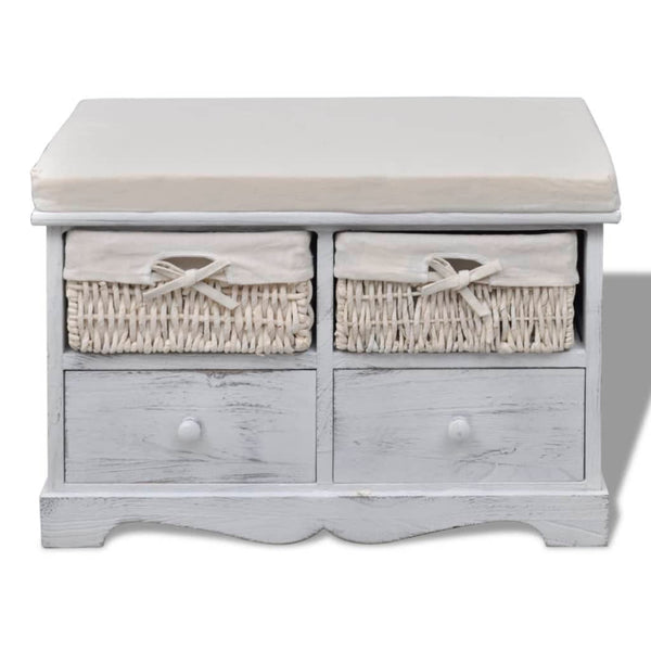 vidaXL Storage Bench White 62×33×42 cm Paulownia Wood