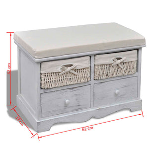 vidaXL Storage Bench White 62×33×42 cm Paulownia Wood