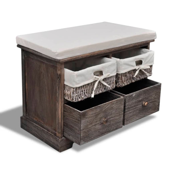 vidaXL Storage Bench Brown 62x33x42 cm Paulownia Wood