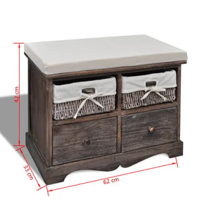 vidaXL Storage Bench Brown 62x33x42 cm Paulownia Wood