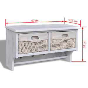 vidaXL Wall Shelf White 60x23.5x33 cm Paulownia Wood