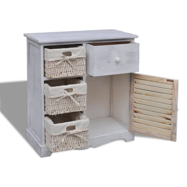 vidaXL Chest of Drawers with 3 Baskets White