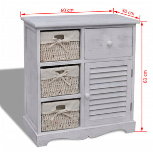 vidaXL Chest of Drawers with 3 Baskets White