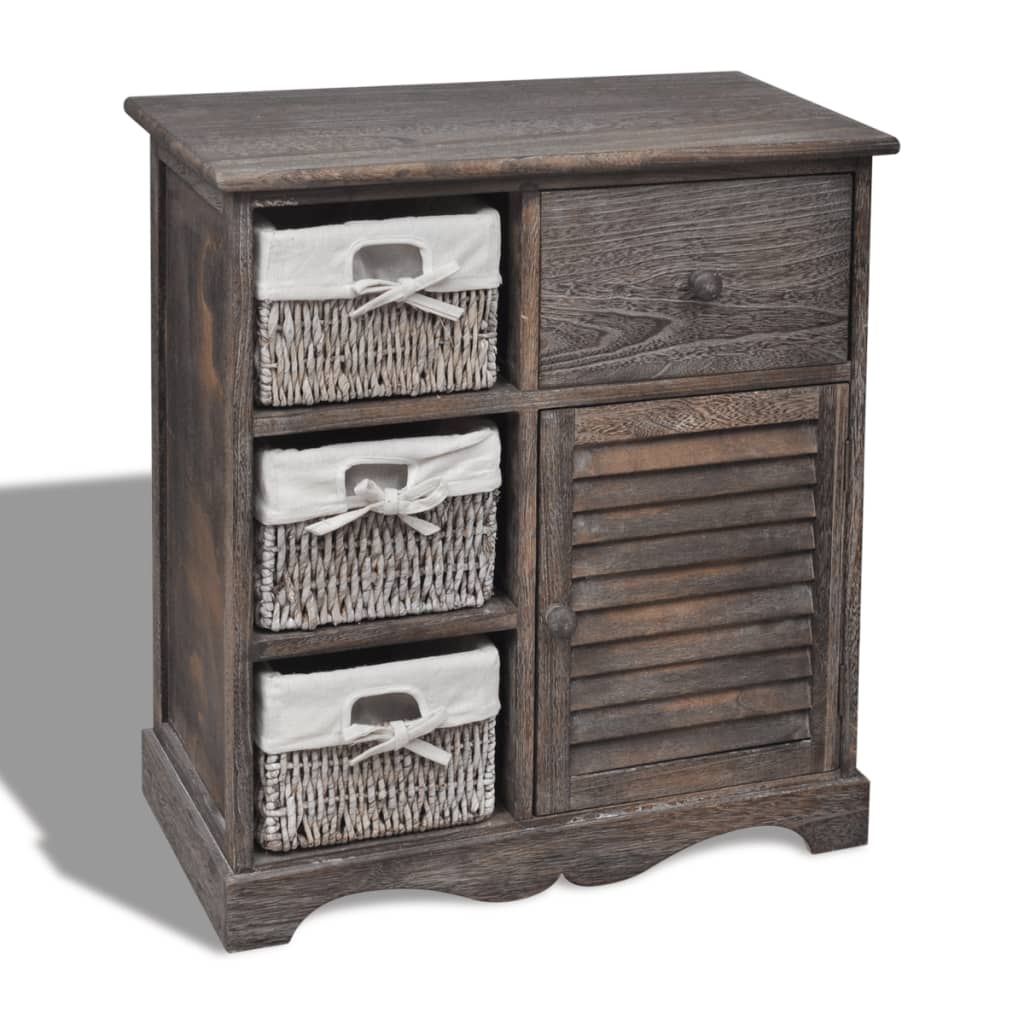 vidaXL Chest of Drawers with 3 Baskets Brown