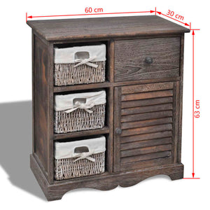 vidaXL Chest of Drawers with 3 Baskets Brown