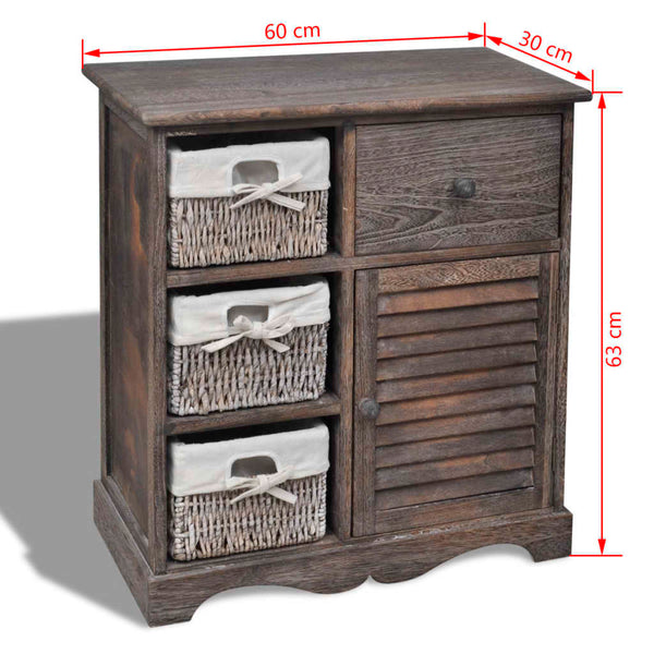 vidaXL Chest of Drawers with 3 Baskets Brown