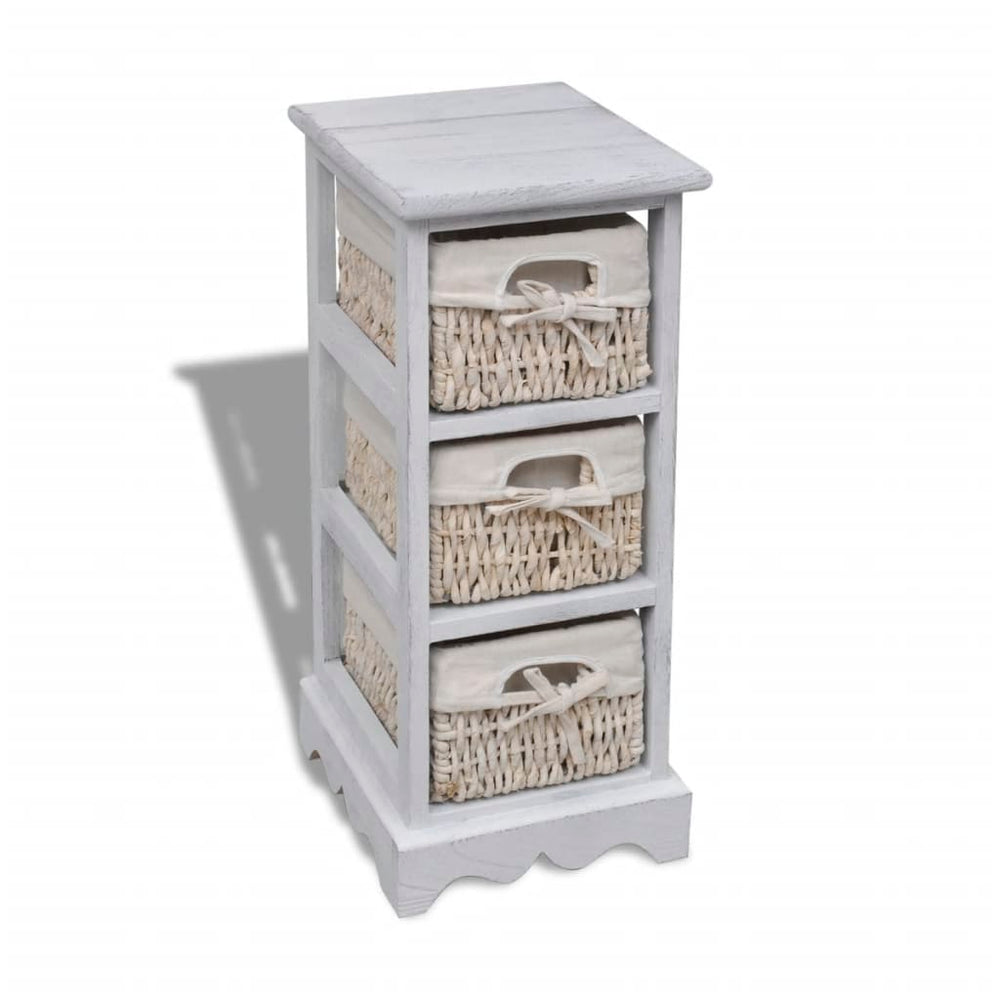 vidaXL Wooden Cabinet with 3 Wicker Baskets White