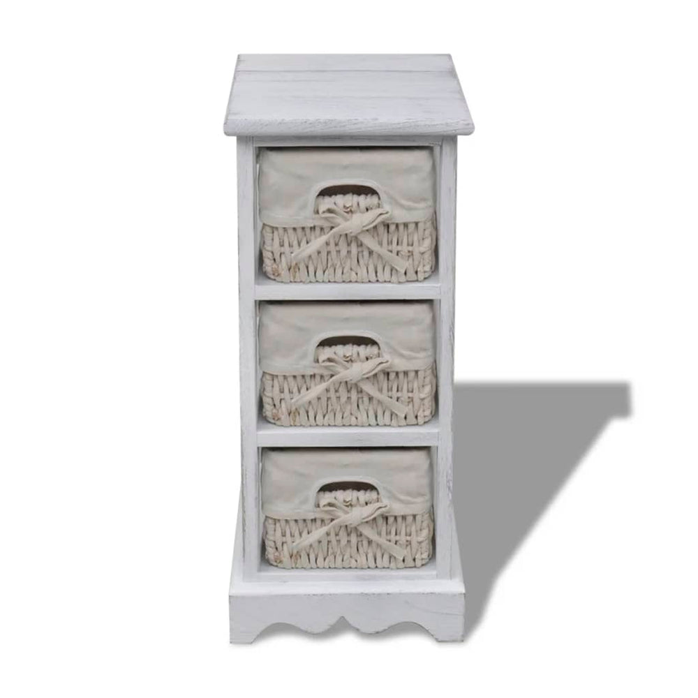 vidaXL Wooden Cabinet with 3 Wicker Baskets White