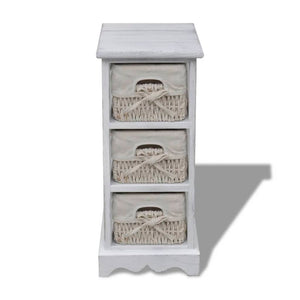vidaXL Wooden Cabinet with 3 Wicker Baskets White