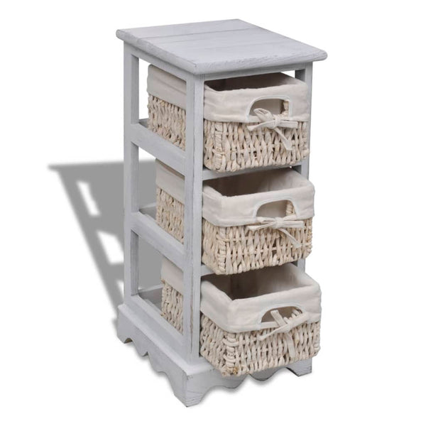 vidaXL Wooden Cabinet with 3 Wicker Baskets White