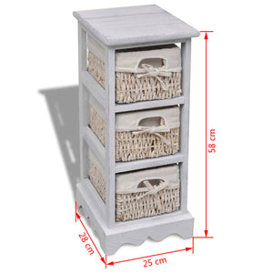 vidaXL Wooden Cabinet with 3 Wicker Baskets White