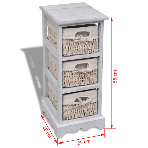 vidaXL Wooden Cabinet with 3 Wicker Baskets White