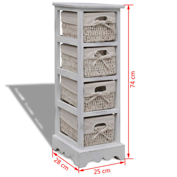 vidaXL Wooden Basket Shelf with 4 Baskets White
