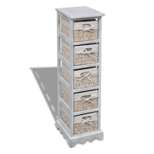 vidaXL Wooden Basket Shelf with 5 Baskets White