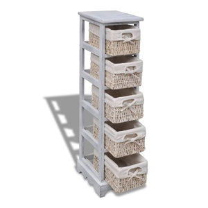 vidaXL Wooden Basket Shelf with 5 Baskets White