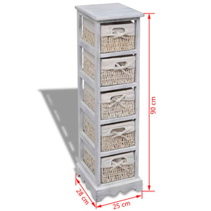 vidaXL Wooden Basket Shelf with 5 Baskets White