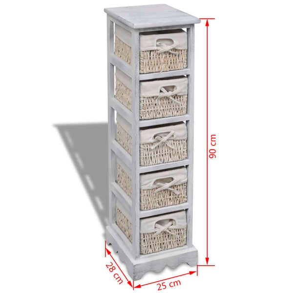 vidaXL Wooden Basket Shelf with 5 Baskets White