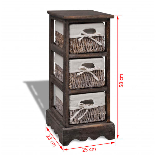 vidaXL Wooden Basket Shelf with 3 Baskets Brown
