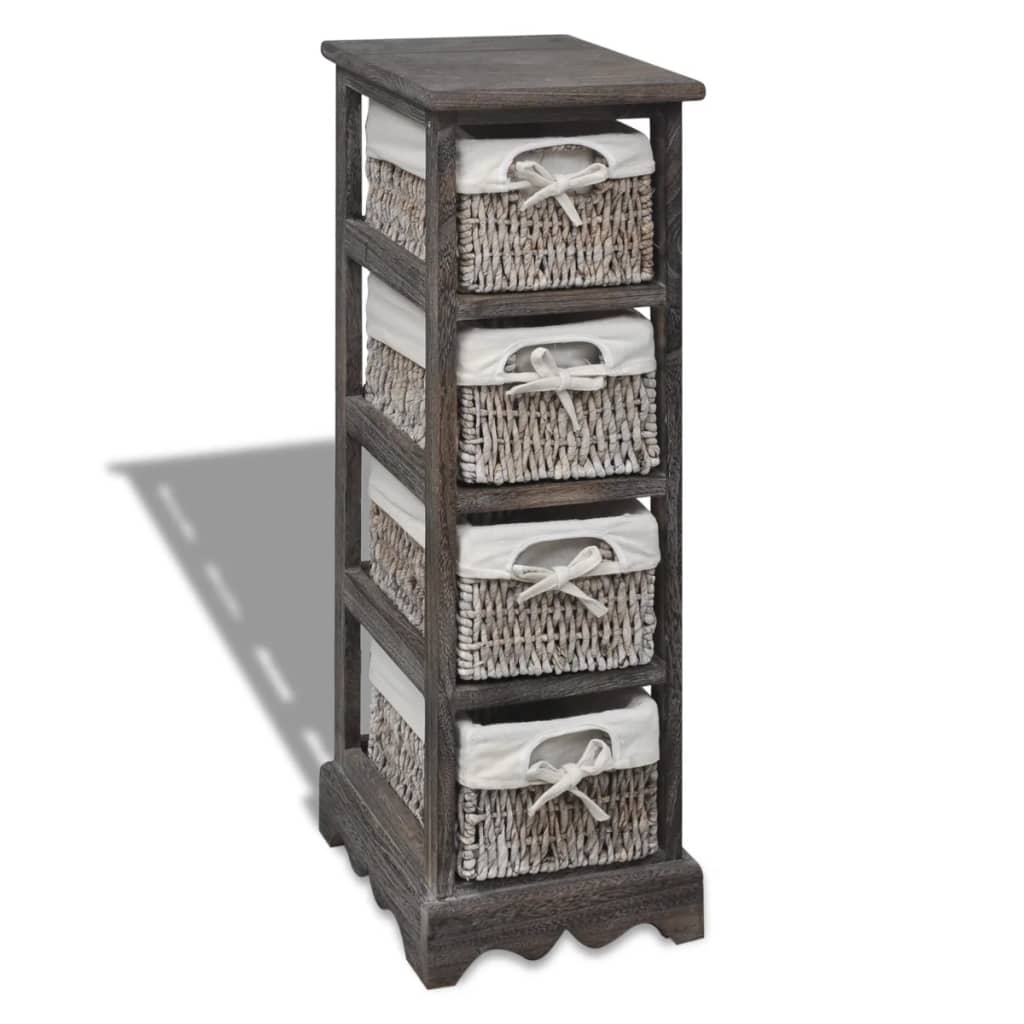 vidaXL Wooden Basket Shelf with 4 Baskets Brown