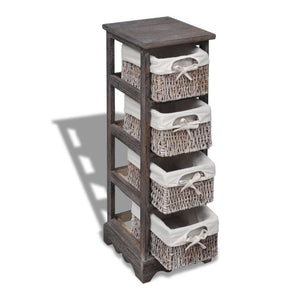 vidaXL Wooden Basket Shelf with 4 Baskets Brown