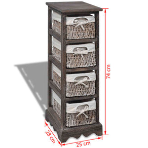 vidaXL Wooden Basket Shelf with 4 Baskets Brown