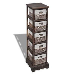 vidaXL Wooden Basket Shelf with 5 Baskets Brown