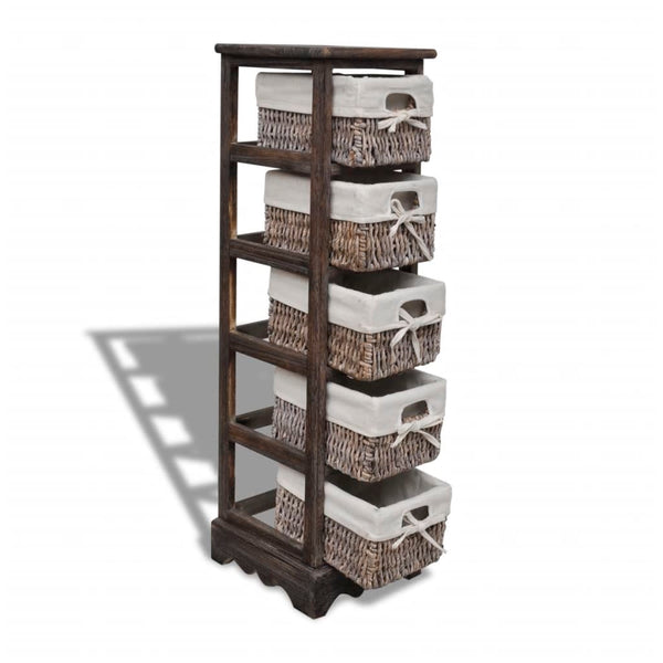 vidaXL Wooden Basket Shelf with 5 Baskets Brown