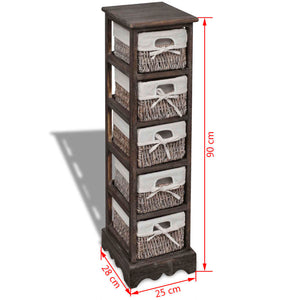 vidaXL Wooden Basket Shelf with 5 Baskets Brown