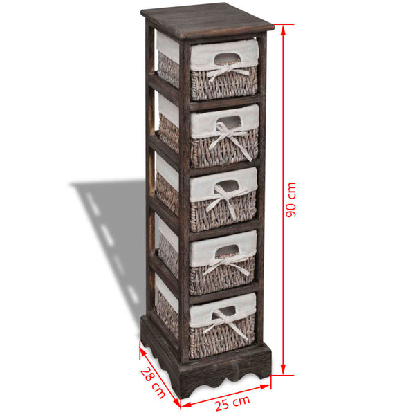 vidaXL Wooden Basket Shelf with 5 Baskets Brown
