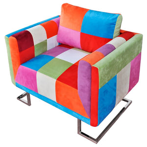 vidaXL Cube Armchair with Chrome Legs Patchwork Fabric