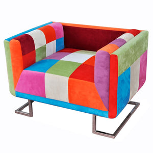 vidaXL Cube Armchair with Chrome Legs Patchwork Fabric