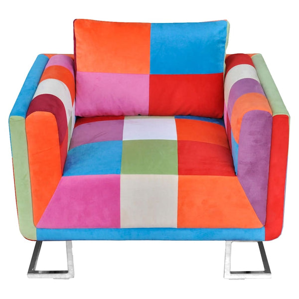 vidaXL Cube Armchair with Chrome Legs Patchwork Fabric