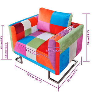 vidaXL Cube Armchair with Chrome Legs Patchwork Fabric