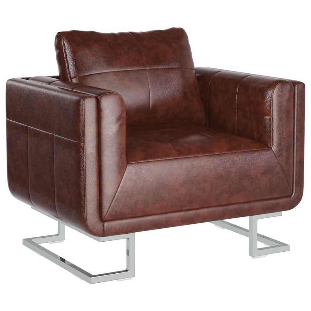 vidaXL Cube Armchair with Chrome Legs Brown Faux Leather
