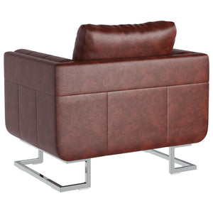 vidaXL Cube Armchair with Chrome Legs Brown Faux Leather