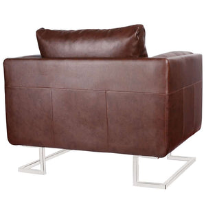 vidaXL Cube Armchair with Chrome Legs Brown Faux Leather