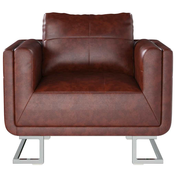 vidaXL Cube Armchair with Chrome Legs Brown Faux Leather