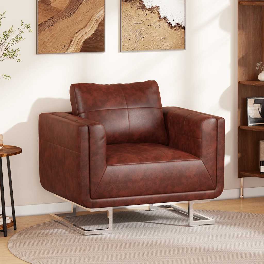 vidaXL Cube Armchair with Chrome Legs Brown Faux Leather