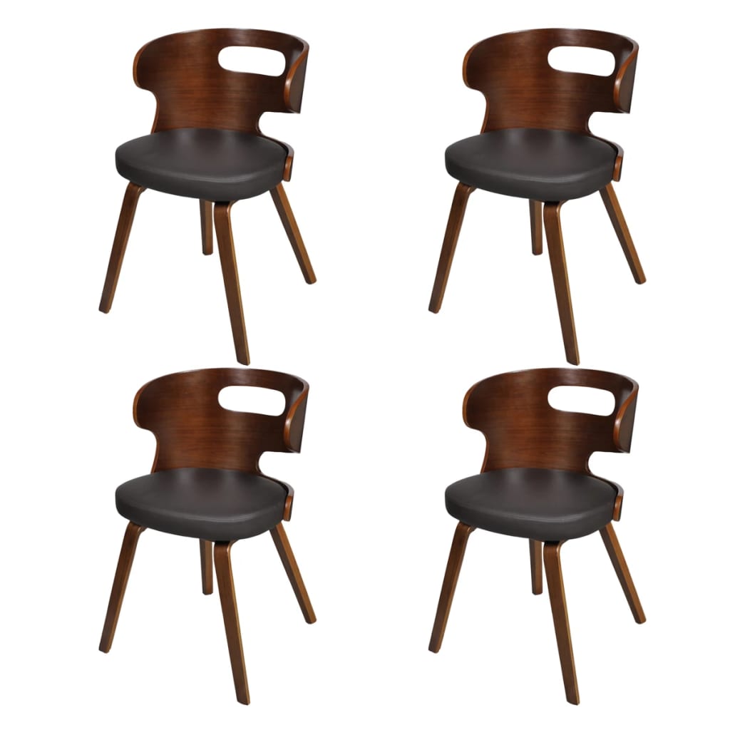 vidaXL Dining Chairs 4 pcs Brown Bentwood and Faux Leather