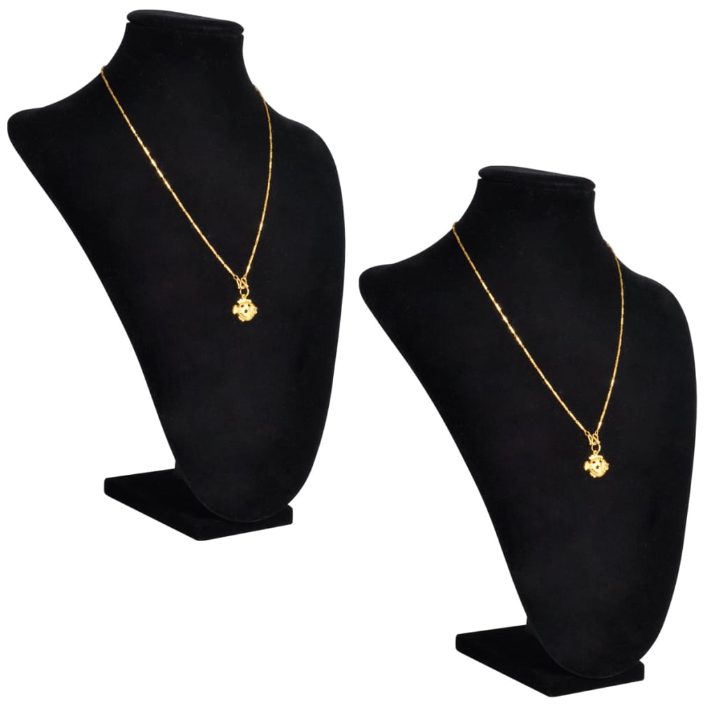 vidaXL Jewelry Display Bust Flannel Black 23x11.5x30 cm 2 pcs