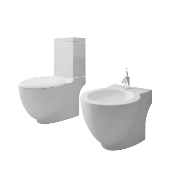 vidaXL Toilet and Bidet Set White Ceramic