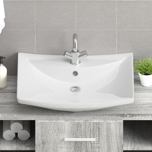 Luxury Ceramic Rectangular Basin with Overflow and Tap Hole
