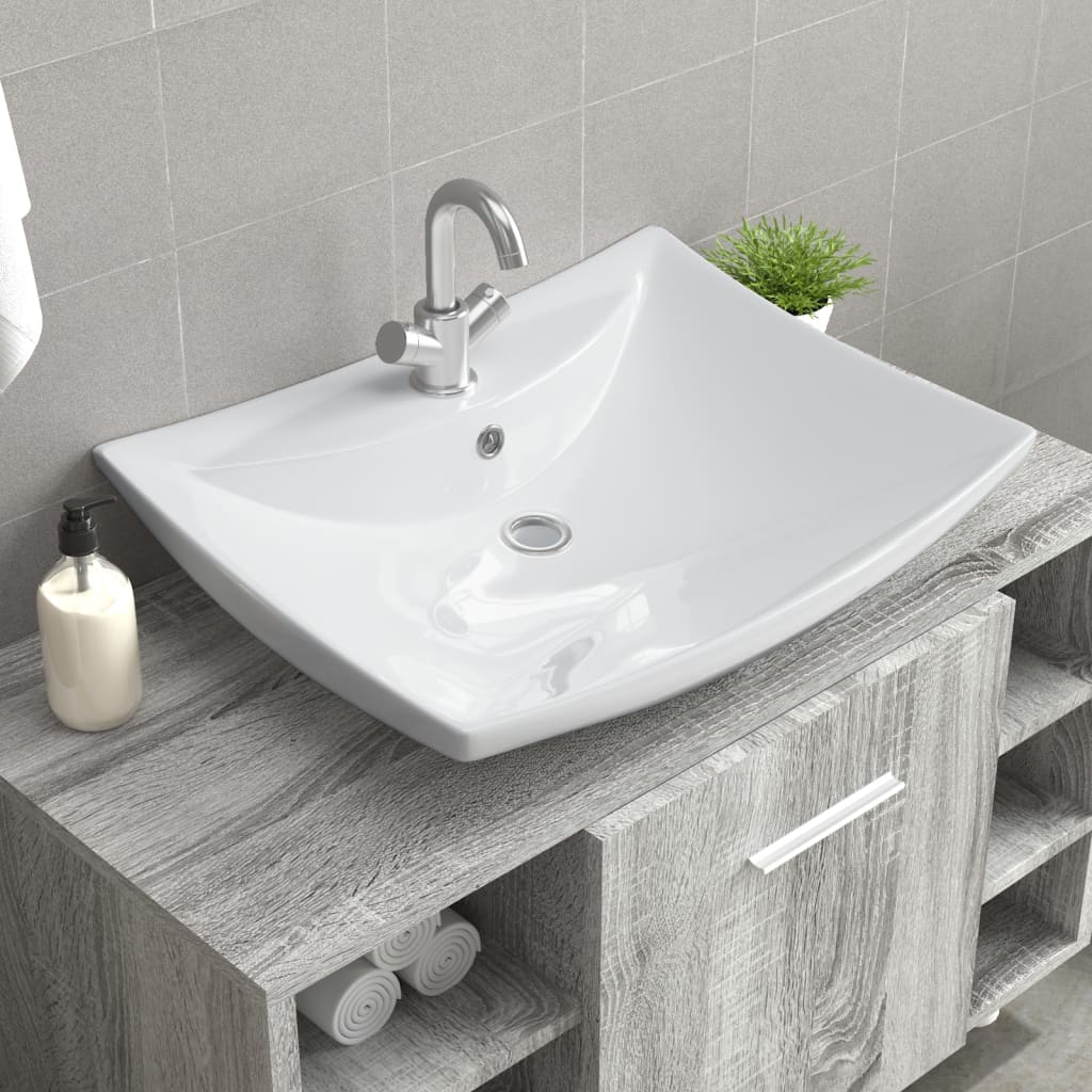 Luxury Ceramic Rectangular Basin with Overflow and Tap Hole
