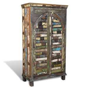 Bookshelf Reclaimed Wood Multicolored with 3 Shelves & 2 Doors