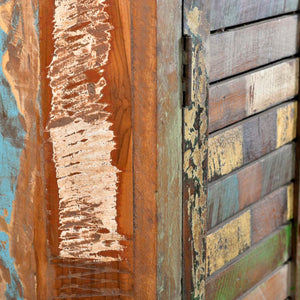 Bookshelf Reclaimed Wood Multicolored with 3 Shelves & 2 Doors