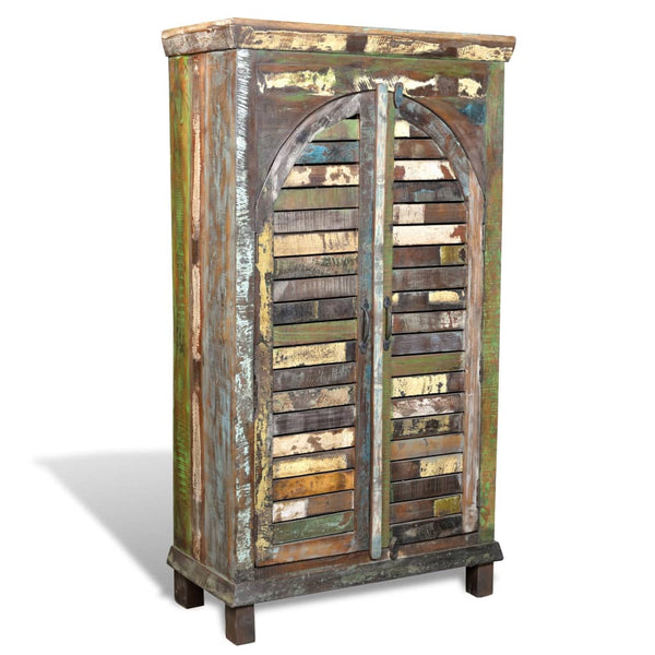 Bookshelf Reclaimed Wood Multicolored with 3 Shelves & 2 Doors