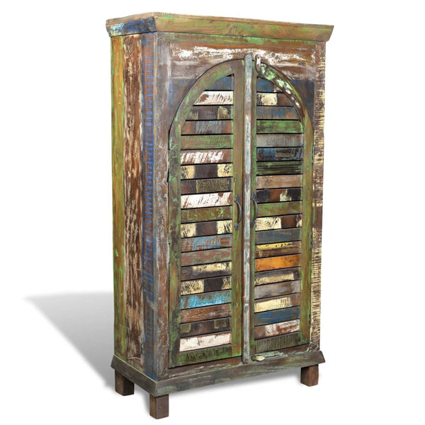 Bookshelf Reclaimed Wood Multicolored with 3 Shelves & 2 Doors