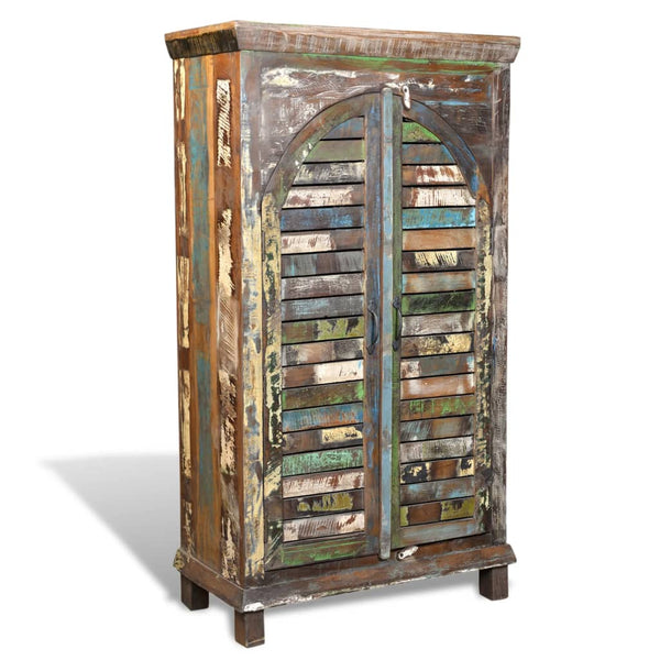 Bookshelf Reclaimed Wood Multicolored with 3 Shelves & 2 Doors